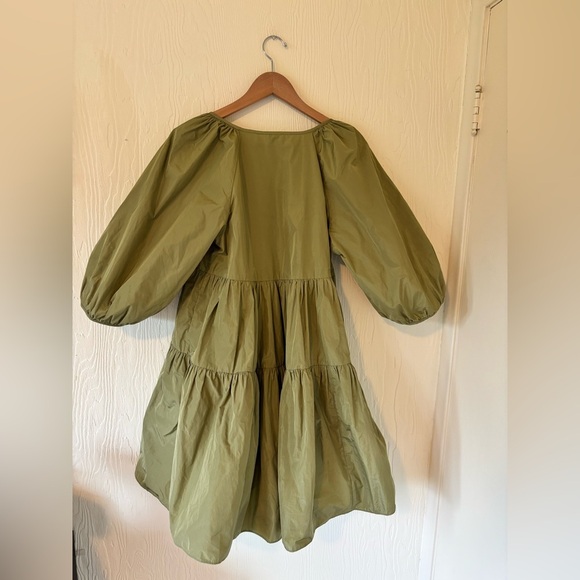 Wilfred Olive Green Oversized Fantasy Tiered Mini Puff Sleeve Ruffle Dress - Picture 9 of 12